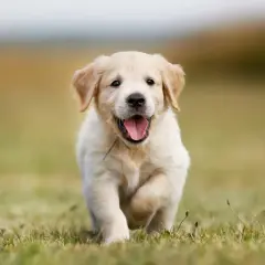 Szczeniak golden retriever biegnie przez trawę, radosny i pełen energii. Zastanawiasz się nad golden retriever cena?