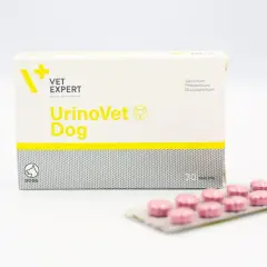 Opakowanie Urinovet Dog z tabletkami. Preparat dla psów wspierający zdrowie dróg moczowych.