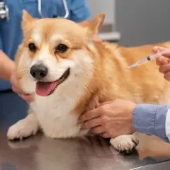 Weterynarz podaje szczepionkę corgi. Dowiedz się, ile kosztuje szczepienie psa, aby zapewnić mu zdrowie.