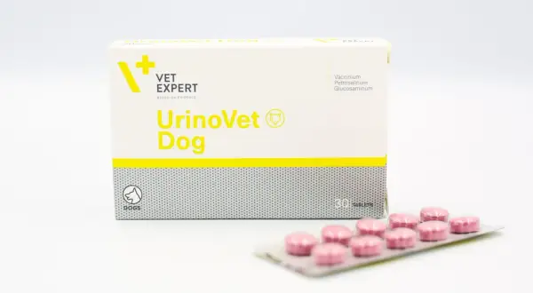 Opakowanie Urinovet Dog z tabletkami. Preparat dla psów wspierający zdrowie dróg moczowych.